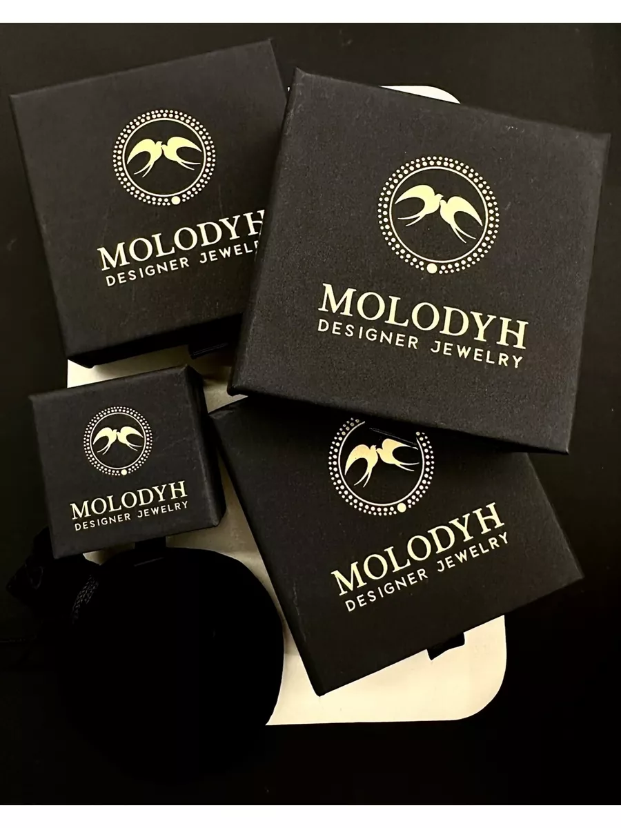 Черные серьги агат кольца трансформер под золото MOLODYH