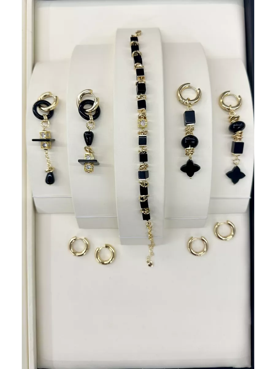 Крупные черные серьги из Агата асимметрия